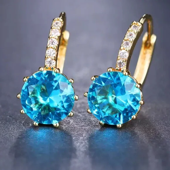 New Women’s Round Cut Aquamarine Earrings - Picture 1 of 2